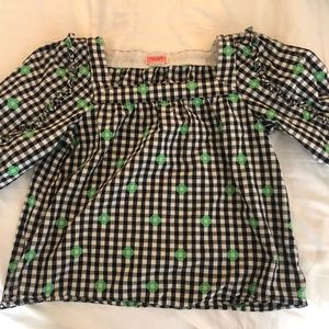kate spade new york gingham spade flower puffy sleeve top